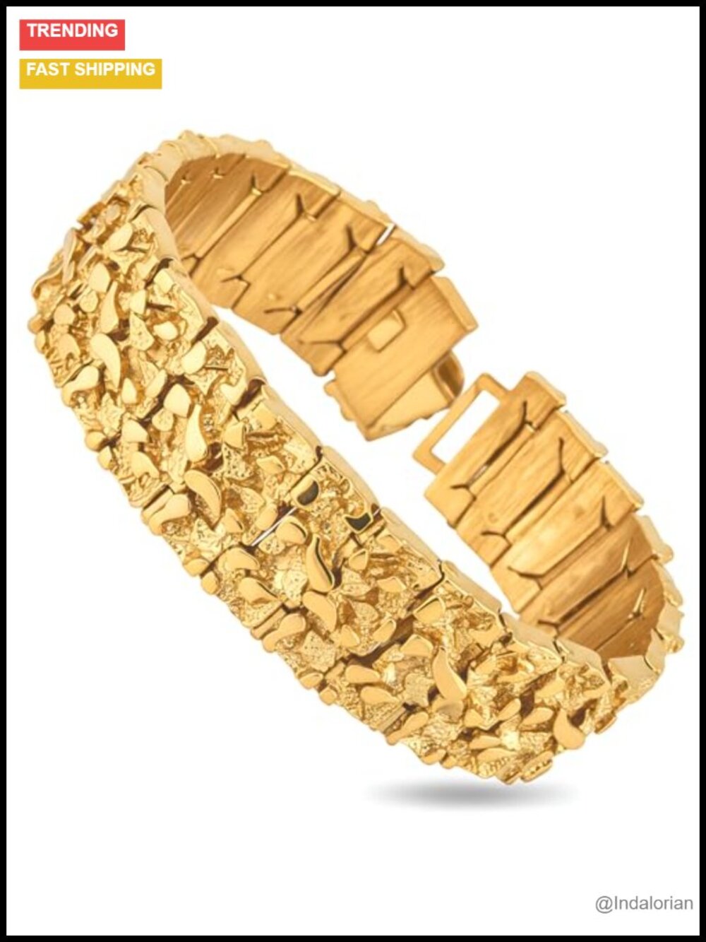 24K Gold Plated Chunky Link Bracelet Heavy Statement Jewelry